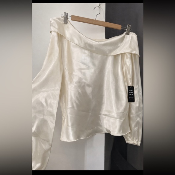 Express Tops - XL Express Ivory Asymmetric One-Shoulder Blouse | Satin Look | NEVER Worn